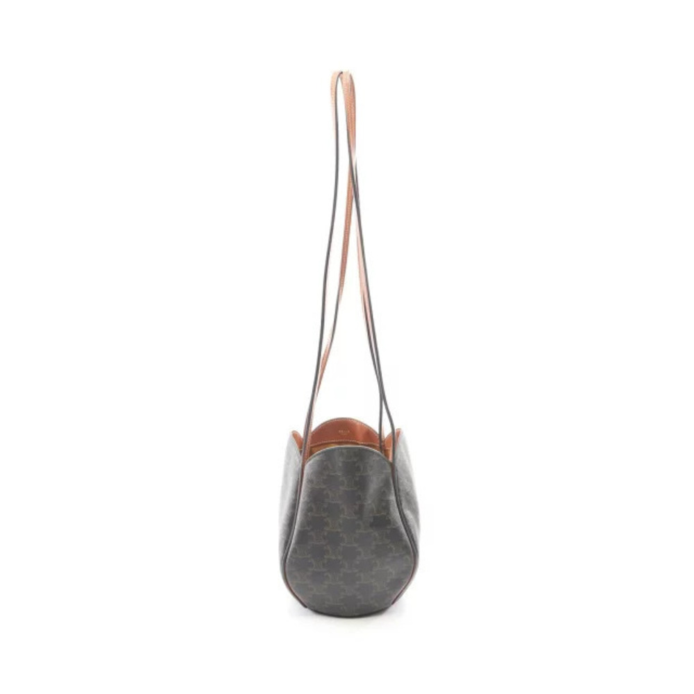 Celine Triomphe Marle Bag Shoulder Canvas Leather Black Brown